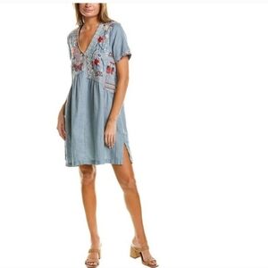 Johnny Was Denim Blue Embroidered Midi Dress